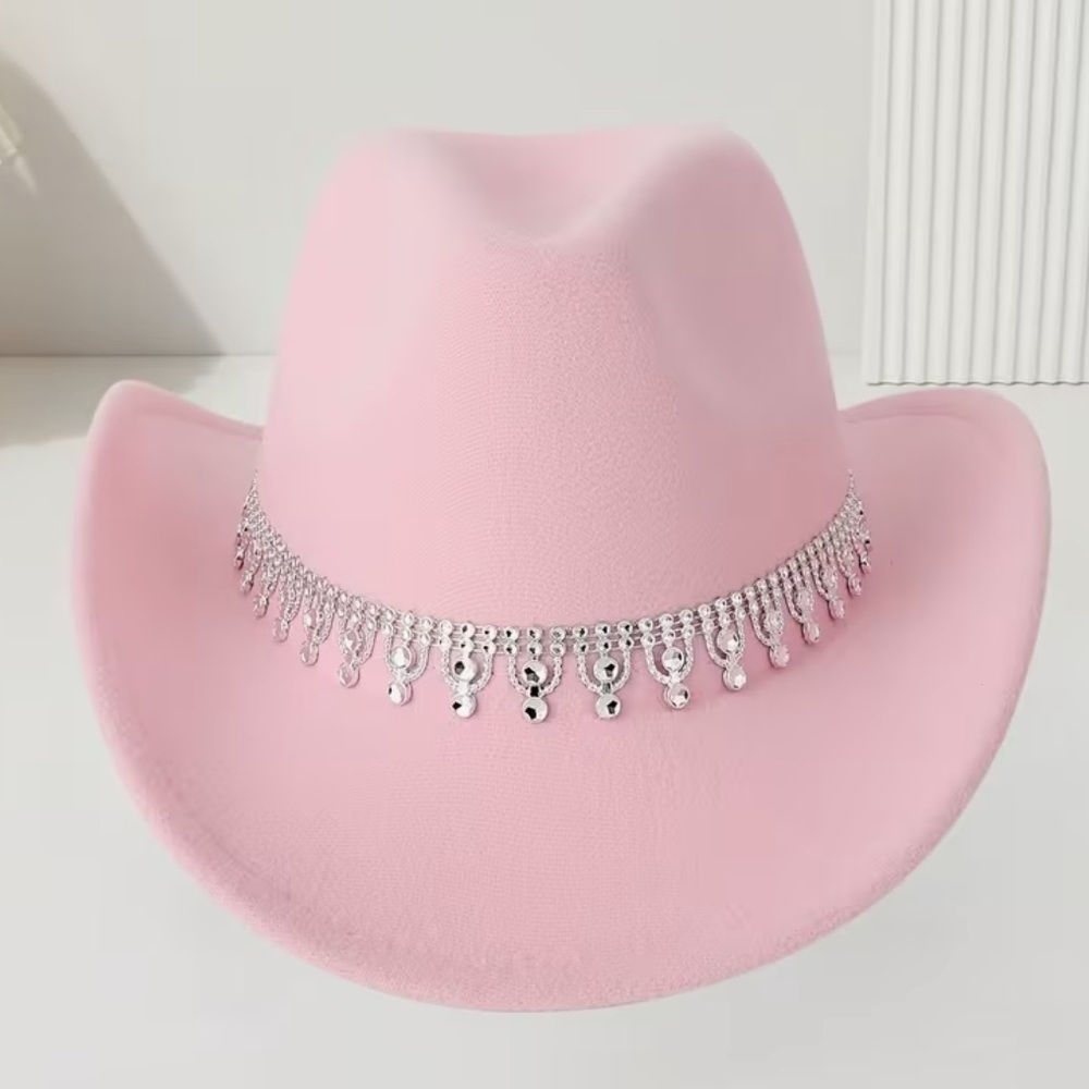 Elegant Pink Hat with Silver Accents